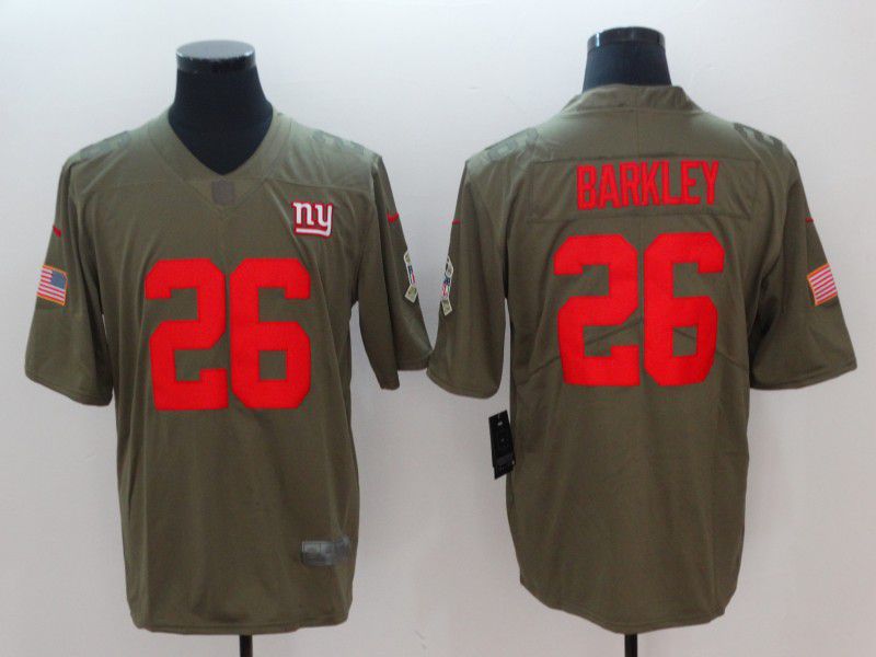 Men New York Giants 26 Barkley Green red Nike Olive Salute To Service Limited NFL Jersey